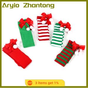 Aryio Christmas Ornaments Socks Striped Long Stockings Christmas Decorations High Socks for Girls Striped Knee Socks