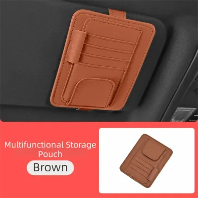 Multifunctional Car Sun Visor Organizer Save Space Wear-resisting Car Glasses Holder Durable Leather Car Ticket Holder Car Interior Accessory