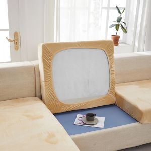 Velvet Sofa Seat Cover Thickening Elastic Seat Cover for Sofa L Shape Universal Sofa Cover 1/2/3 Seater Plush Sopa Cover Spandex Couch Cover Solid Color Chair Cushion Slipcover