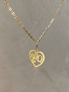 916 Gold Custom Name Pendant - Double Love 1.5cm 0.3g ± (Laser Cut)