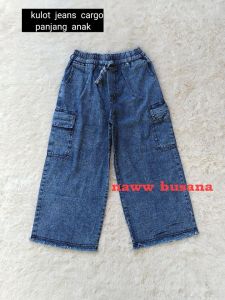 celana jeans kulot cargo bagy pant kombi kancing anak usia 6-13thn/kulot lepis bawah rawis anak perempuan korean style