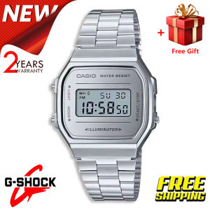 【2YEARS WARRANTY】Original G Shock Vintage Stainless Steel Strap Digital Watch for Men Sport Digital Classic Square Watch Shockproof and Waterproof Wrist Watches with 2 Year Warranty A168WEM-7D
