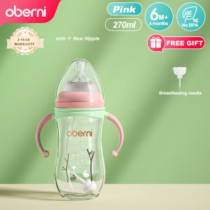 Oberni Botol Susu Bayi Wide Neck Bottle With Handle 270ml 330ml Botol Bpa Free Perempuan 9 Bulan+ 9oz 11oz Anti Kolik Sedotan Dengan Puting Dot