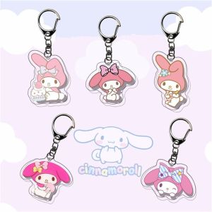 CRNGW 4cm Acrylic Transparent Kuromi Double Sided Cinnamoroll Key Ring Schoolbag Pendant Anime Keyring Acrylic Keychain