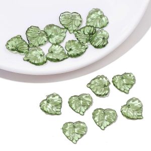 KECTTIO Hình chiếc lá Hạt hình lá trong suốt màu xanh lá cây Trong suốt Hạt Acrylic Hạt Charm hình chiếc lá Đồ thủ công thủ công Charm Hạt Lá acrylic màu xanh lá cây  dây chuyền tự làm