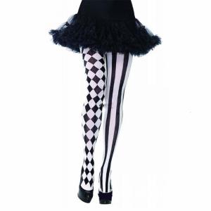 Halloween Women Cosplay Pantyhose Checkered Plaid Striped Print Clown Tights