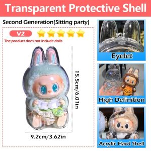 Labubu V1/V2 Thickened Acrylic Shell Transparent Portable Organizer Box Protective Acrylic Case Keychain Doll Bags拉布布保护壳