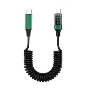 Speed 100W USB C Charges Cable Spring Stretch Designs Charging Cord Digital Power Indicator for Phone Laptop Tablet