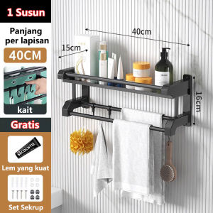 Rak Dinding Kamar Mandi Stainless Steel Hitam/Silver Rak Sabun Kamar Mandi Gantungan Handuk Kamar
