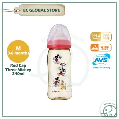 [EC] Pigeon Wide Neck PPSU Nursing Bottle 160ml /240ml - Cartoon / Mickey / Snoopy