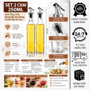 Set 4 Chai Thủy Tinh Đựng Gia Vị 200ml Oil Bottle Nắp Bấm Inox Vòi Rót Dầu Ăn