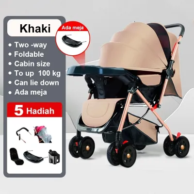 BEIGE Stroller Bayi Lipat 2 Arah Muatan 100kg Ringan untuk Travel Aktivitas Harian
