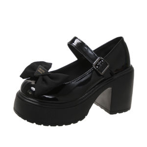 Womens Fashion Bow High Heel Leather Shoes Mary Jane Shoes Wedding Shoes Plus Size 35-42