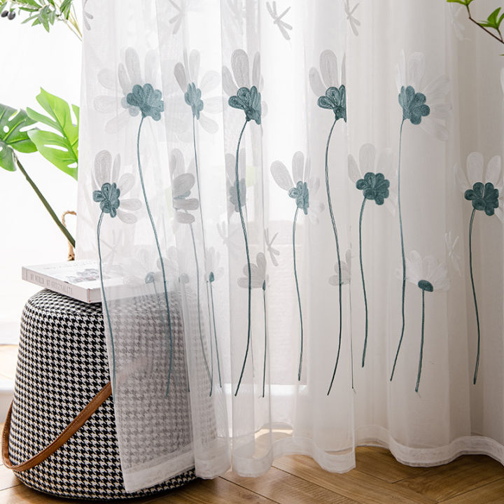 Hook/Ring/Velcro Embroidery Sheer Curtain For Bedroom Living Room Tulle