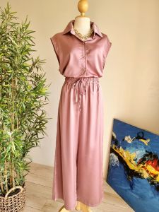 Matinee Womens Satin Party Coordinates Button down top and Pants Korean Style