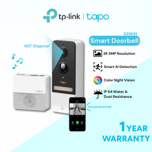TP-Link Smart Doorbell Long Battery Life Waterproof Head-to-Toe View with 2K 5MP Remote Monitoring Video Tapo D230S1