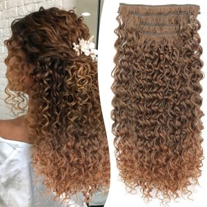 NBANLIKE Full Head Clip in Hair Extensions 20 Inch Natural Long Kinky Curly Thick hair Fake Layered Synthetic Hair Pieces for Women