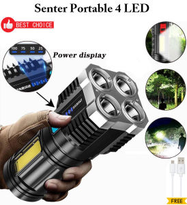 Senter LED 4 Mata Senter Camping Senter Cas LED Senter COB Lampu Portable Senter Rechargeable Cas Ulang Termurah Terbaru Promo