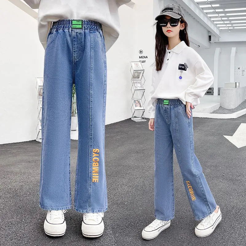 Street Girls Jeans Spring Autumn Kids Wide-leg Pants Child's