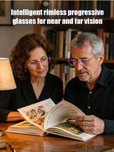 Reading Glasses Frameless Bifocal Progressive Lenses Clear Near Far Vision Presbyopia Eyewear