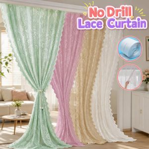 Tulip Home Furnishings Store Sheer Lace Door Curtain No Drill Self Adhesive French Style For Doorway Kitchen Window Decor