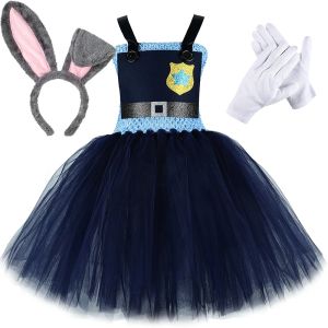 Bunny Officer Costumes for Girls Animal Rabbit Outfit Kids Halloween Carnival Fancy Tutu Dress with Ears Headband2026