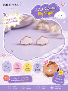 [SG] White Cloud Stud Earrings | Tiny Cloud Earrings | Cute Minimalist Stud Earrings | Everyday Fashion Jewellery | ear me out (EMO-105)