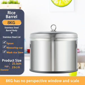 Stainless Steel Rice Storage Metal Rice Storage Container Rice Dispenser with Scale Kitchen Moisture-Proof Rice Barrel Large Capacity Steel Rice Barrel 8-25kg Rice Barrel
