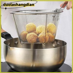 [Duola] Pháp chip chiên Lọc Giỏ thép không gỉ sâu Fry giỏ bếp Vòng Nồi chiên dây lưới với xử lý dây colander lưới