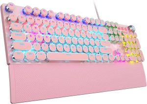 AULA F2088 Typewriter Style Mechanical Gaming Keyboard WiredBlue SwitchesRainbow LED BacklitRemovable Wrist RestMedia Control KnobRetro Punk Round KeycapsUSB Wired Computer Keyboard