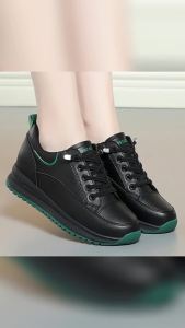 Spring Autumn Fashion Chunky Causal Women Mother Shoes Walking Comfortable Soft Leather Running Sneakers Middle-Aged Elderly