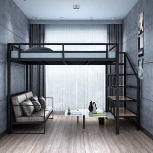 Loft double iron loft bed Hollow frame above and below to save space high speed iron bed bed frame