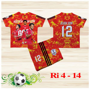 Đồ bộ thể thao quần áo bóng đá trẻ em cầu thủ XUÂN SON chất thun lạnh co giãn 4 chiều in 3D từ 10-60kg