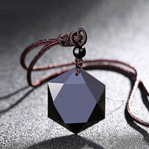 1PC Obsidian Necklace Women Men Black Obsidian Stone Hexagram Shape Pendant Jewelry Sweater Chain Ornaments