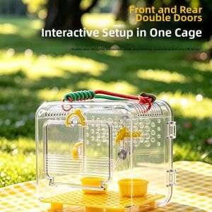OUTOPEN Portable Parrot Takeaway Cage Lightweight Transparent Bird Carrier Portable Carrier Vent Holes Bird Travel Cage Outdoor Use