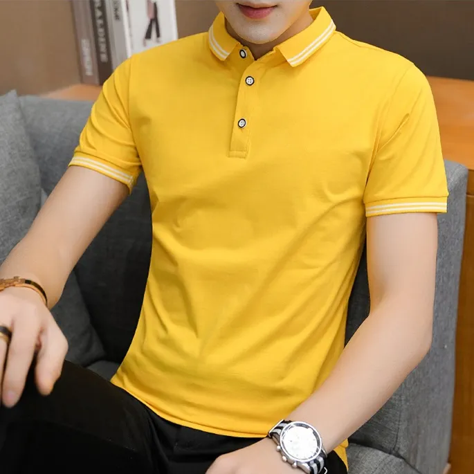 2023 Men Short Sleeve Polo Shirt Summer Solid Color Casual T-Shirt