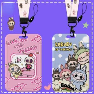 Cute Labubu The Monsters Student Card Cover Set Girl Bus Card Access Card Badge Holder Lanyard Long Rope Neck Strap Lanyard Badge Protective Sleeve