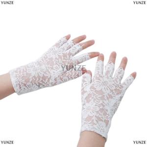 [COD] YUNZE ถุงมือลูกไม้สุดเซ็กซี่สำหรับผู้หญิงถุงมือครึ่งนิ้วสำหรับเจ้าสาว