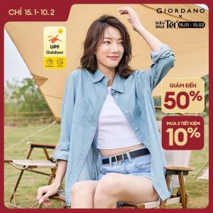 GIORDANO Nữ Áo Sơ Mi Chống Tia UV Chống Nắng Áo Sơ Mi Denim Miếng Dán Túi Tay Dài Thời Trang Áo Sơ Mi Denim Free Shipping 13344322