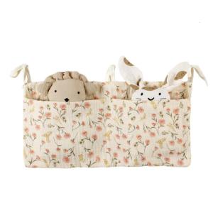 Cribs Storage Bag Baby Bedside Hanging Storage Bag for Drool Bibs Diaper Multifunctional Hanging Pocket Cotton Organizer