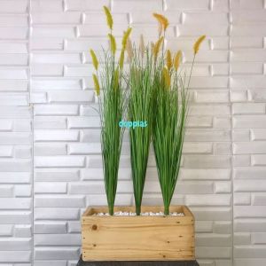 Tanaman Artificial Bunga Ilalang Variasi Warna Pot Kotak Panjang Motif Kayu Dekorasi Rumah Aesthetic