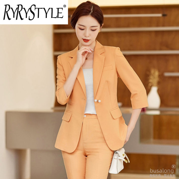 RYRYSTYLE New Bussalon Women's Mid sleeved Professional Suit Pants Formal  Set Interview Sales 8630 Blazer Lazada