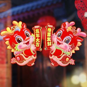Set 2 Chú Rồng May Mắn Dán Cửa Đón Tài Lộc 2024 Tranh Dán Trang Trí Cửa Ngày Tết