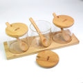 Bộ 3 hũ thủy tinh nắp gỗ đựng gia vị có nắp muỗng Hobby Home Decor VTD. 