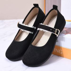 Free Shipping New Autumn Collection: 2026 Round-Toe Shallow-Cut Suede Mary Jane Flats Retro Style Slimming Effect And Elegant Design