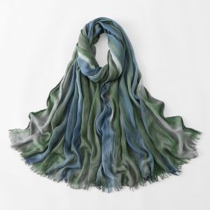 GINKG Crinkle Texture Ombre Headscarf Fringed Tie Dye Head Wrap Chic Lightweight Hijab Scarf Women