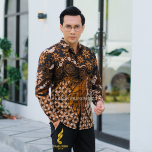AJISAKA - Prabuseno Kemeja Batik Pria Lengan Panjang Size Slimfit Bahan Katun Printing Lapis Furing Erro Handmade Kualitas Premium Jumbo Big Size Modern Halus Adem dan Nyaman Atasan Cowok Pakaian Kerja Formal Kantor