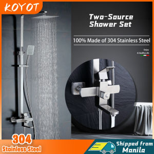 KOYOT 304 Stainless Steel Bathroom Hot and Cold Square Shower Set with Rainfall Shower Head High Pressure Toilet Bidet Sprayer Storage Shelf Telephone Shower Head Four Way Wall Mounted Height adjustable 360 ° rotation Cold and Hot Water