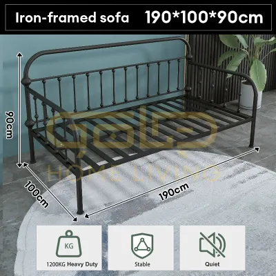 🔥READY STOCK🔥GOLD Metal Sofa Bed Heavy Duty Metal Bed Daybed Sofa Bed Queen Bed Daybed Katil Bujang(Black/White)