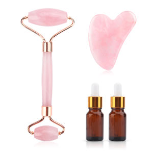 DECINIEE Rose Quartz Jade Roller Natural Jade Guasha Gift Set Facial Slimming Face Lifting Jade Stone Massager for Body Neck Face Care